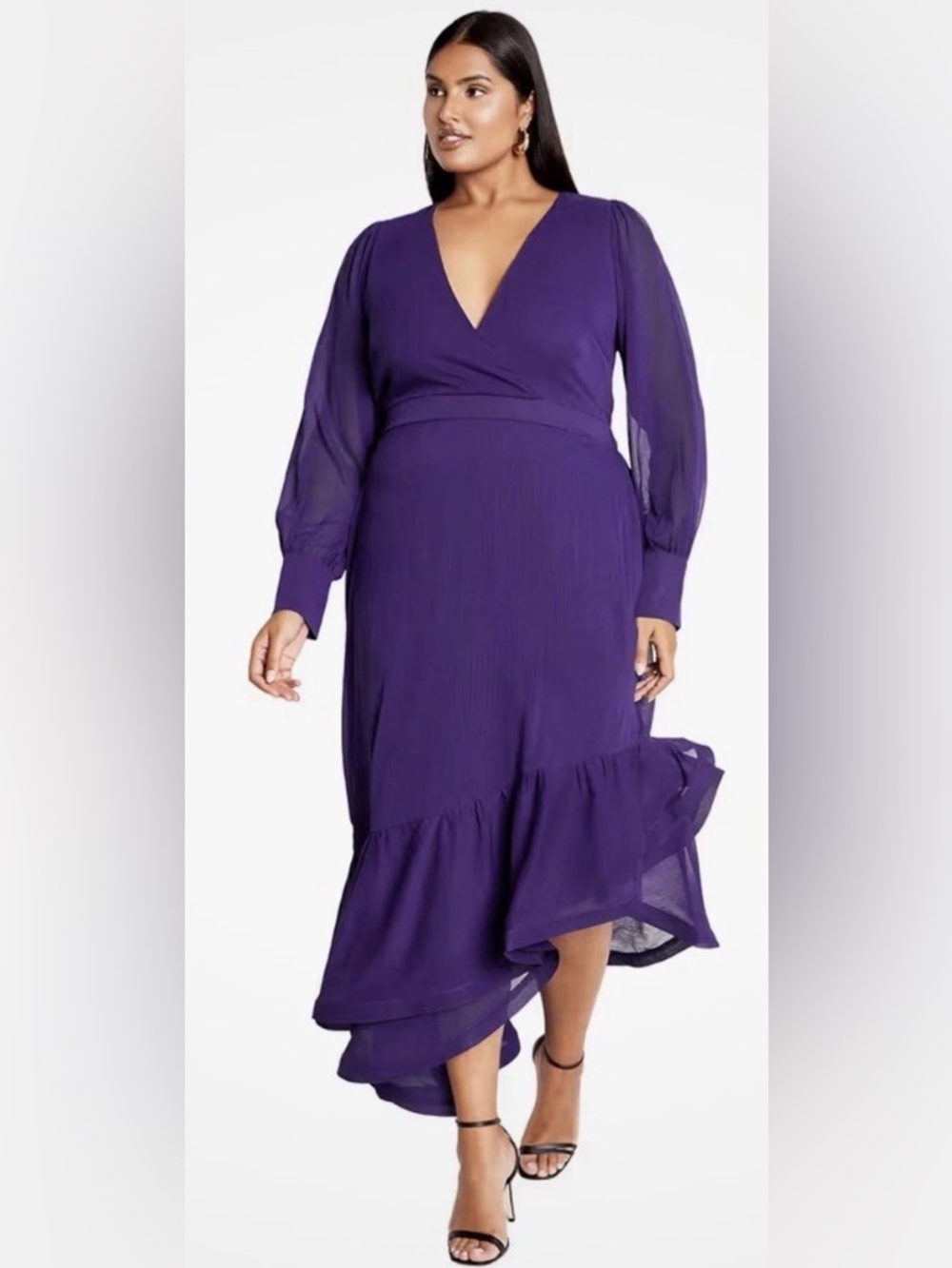City Chic Deep Purple High-Low V-Neck Midi Dress